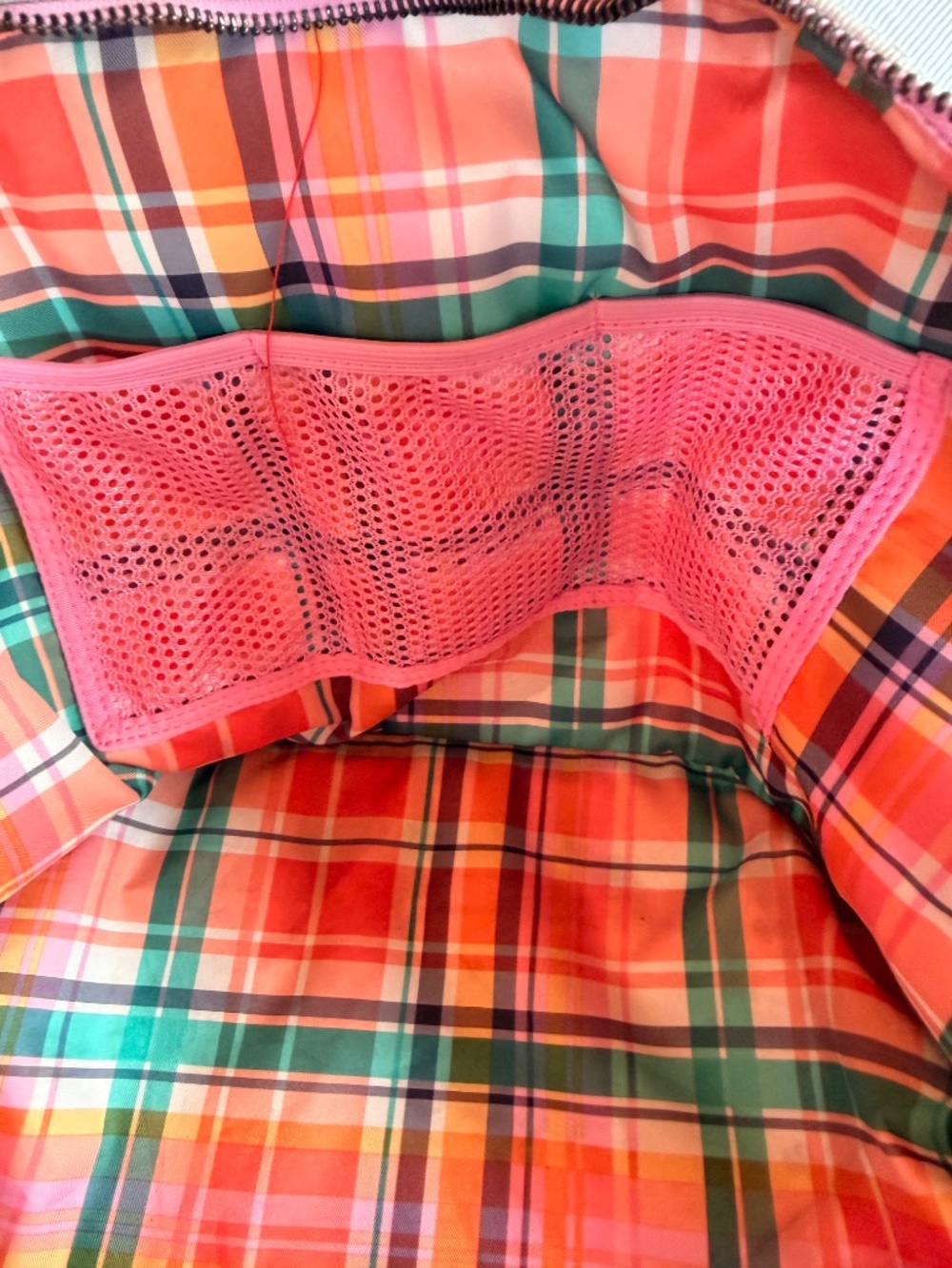 Lululemon Om For One Bag Cream Pink Plaid Lined Gym Tote Travel Bag - Picture 4 of 14